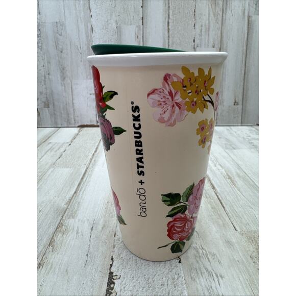 Starbucks Ban.dō+ Coffee Mug Tumbler Flowers 12 fl oz Ceramic Traveler 2018 Lid - Picture 5 of 10